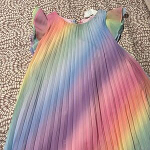 Ruffle sleeve rainbow pleated dress